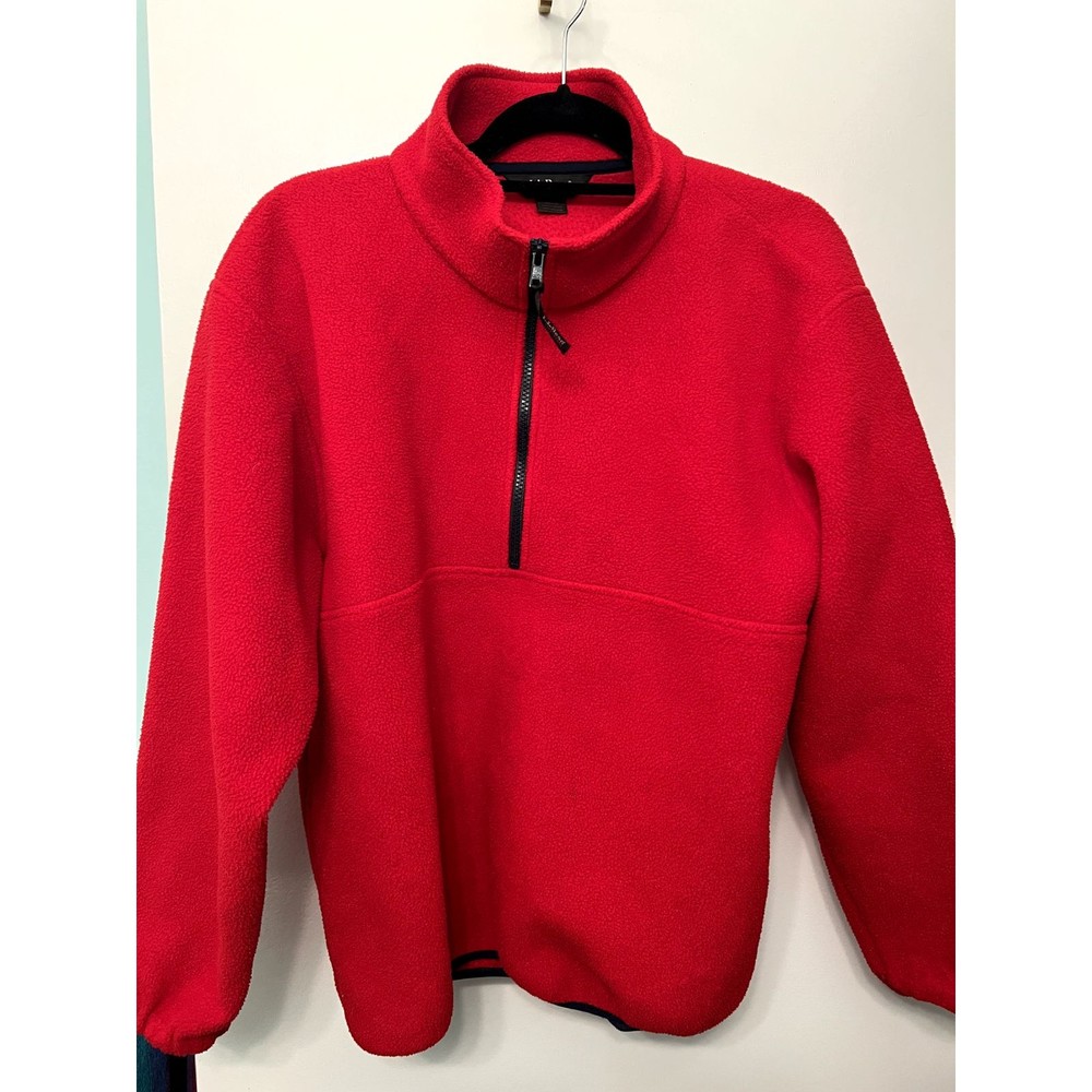 LL Bean 1/4 Zip Mens M Red Outdoor Fleece Sweatshirt Pullover Adult
